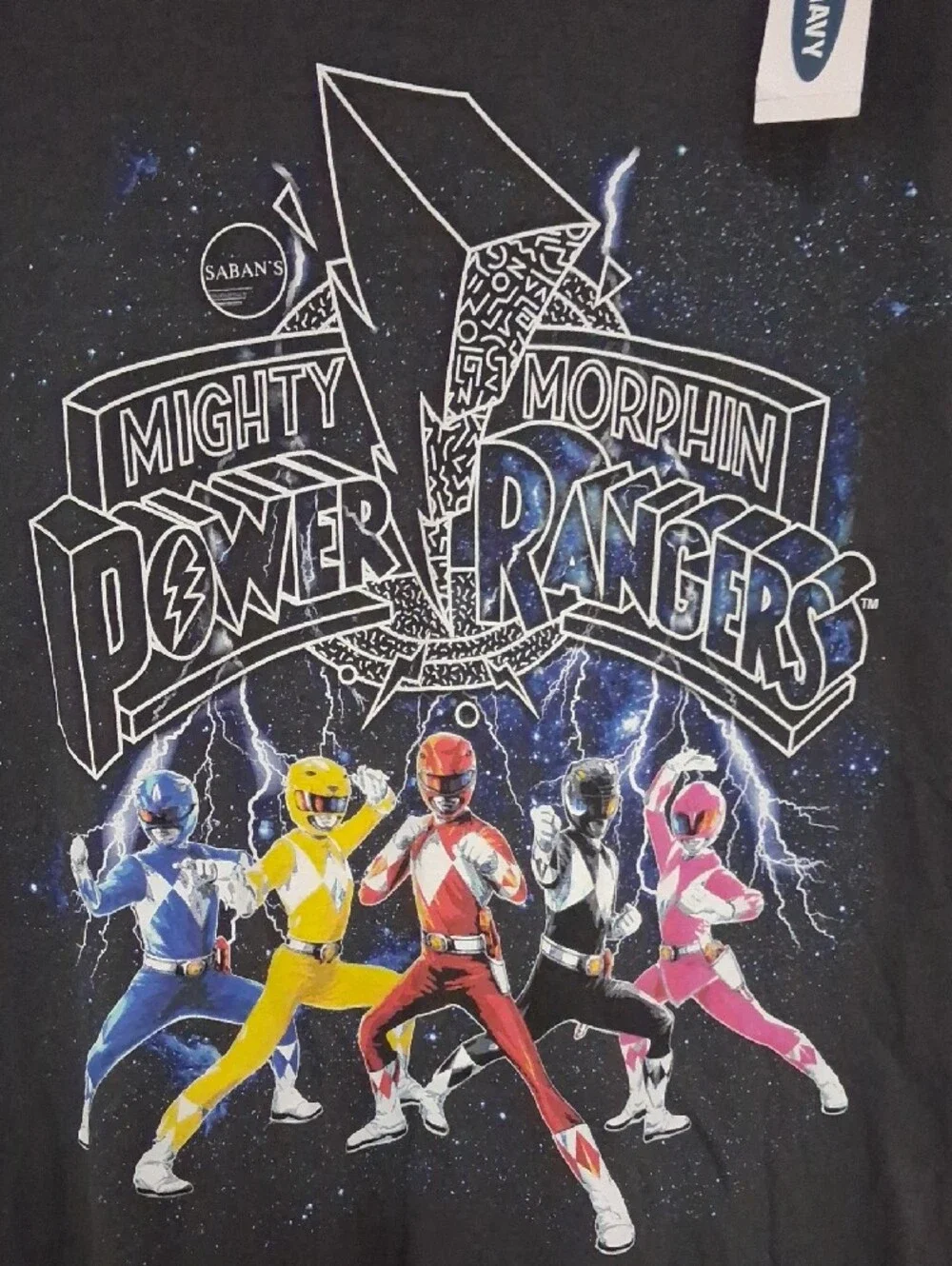 Old Navy Black Mighty Morphin Power Rangers Graphic Tee with Multicolor Rangers